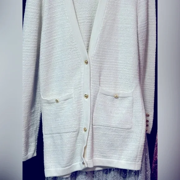 Ronny Kobo Beige V-Neck Long Sleeve Cardigan Sweater OS
